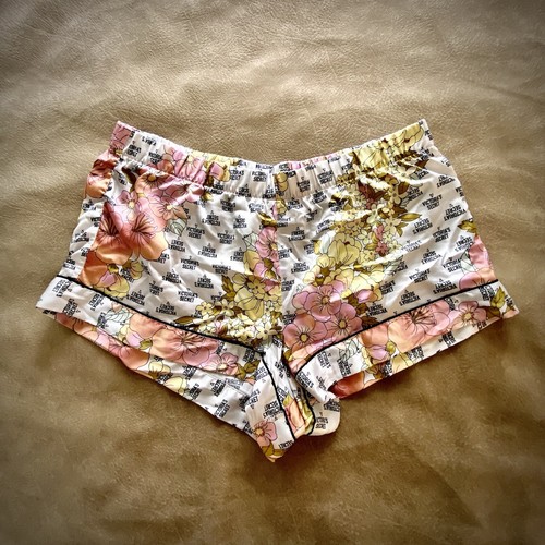 Victoria Secret 100% Silk Floral Print Logo Shorts SZ M