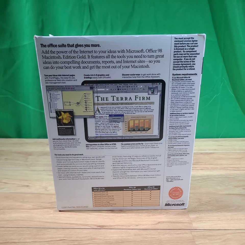 Sealed Microsoft Office 98 Gold Macintosh Edition with Box and manuals Mac - Image 3 of 4