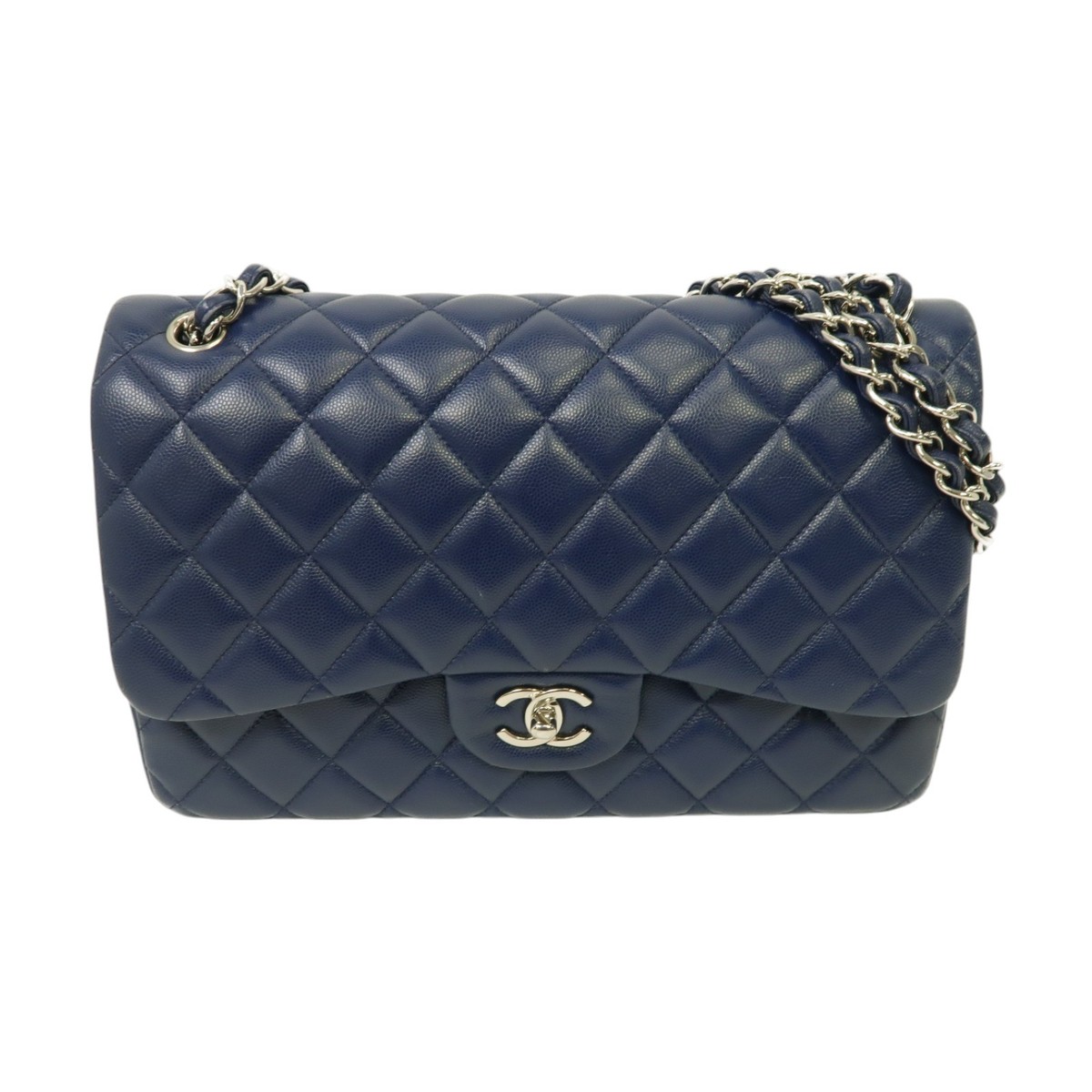 CHANEL Matelasse Classic Flap Jumbo Shoulder Bag Calfskin Blue