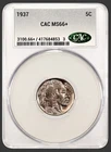 1937 Buffalo Nickel 5C CAC MS 66+