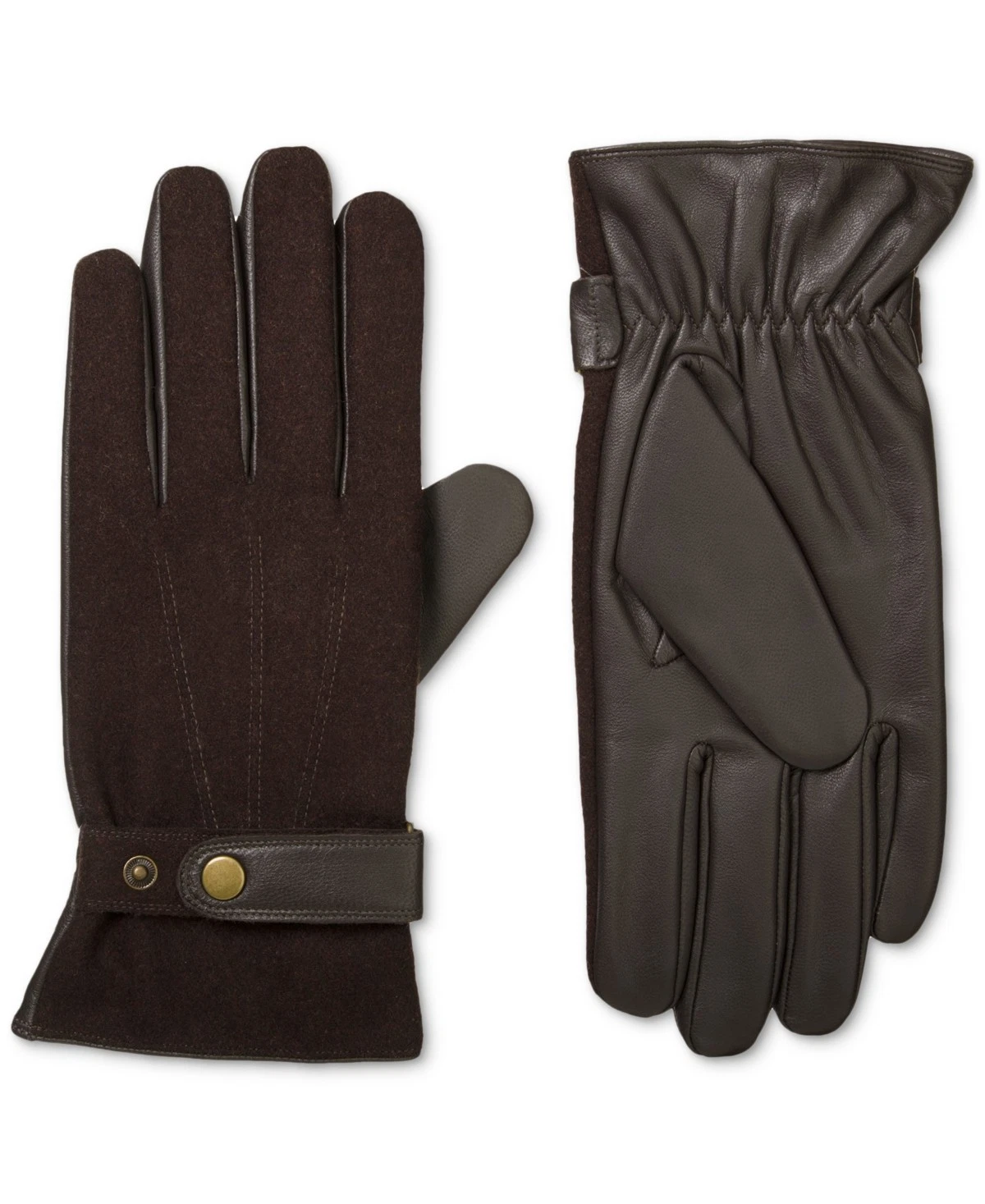 Isotoner Men's Flannel & Leather Black/Brown Glove XL