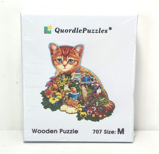 QuordlePuzzles Floral Cat, Kitten 707 Pieces Medium Wooden Puzzle New  Sealed