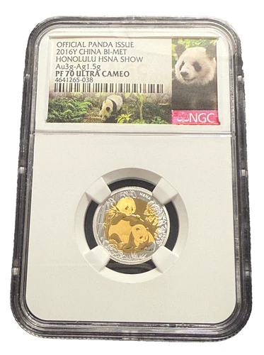 China 2016 3 gram Gold/Silver Bi-Metallic Panda NGC PF70UC Honolulu HSNA