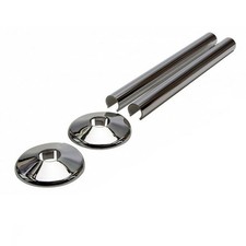 Image of Premium 15mm Chrome Radiator Pipe Sleeves Pack of 2 Modern Design Easy Fit