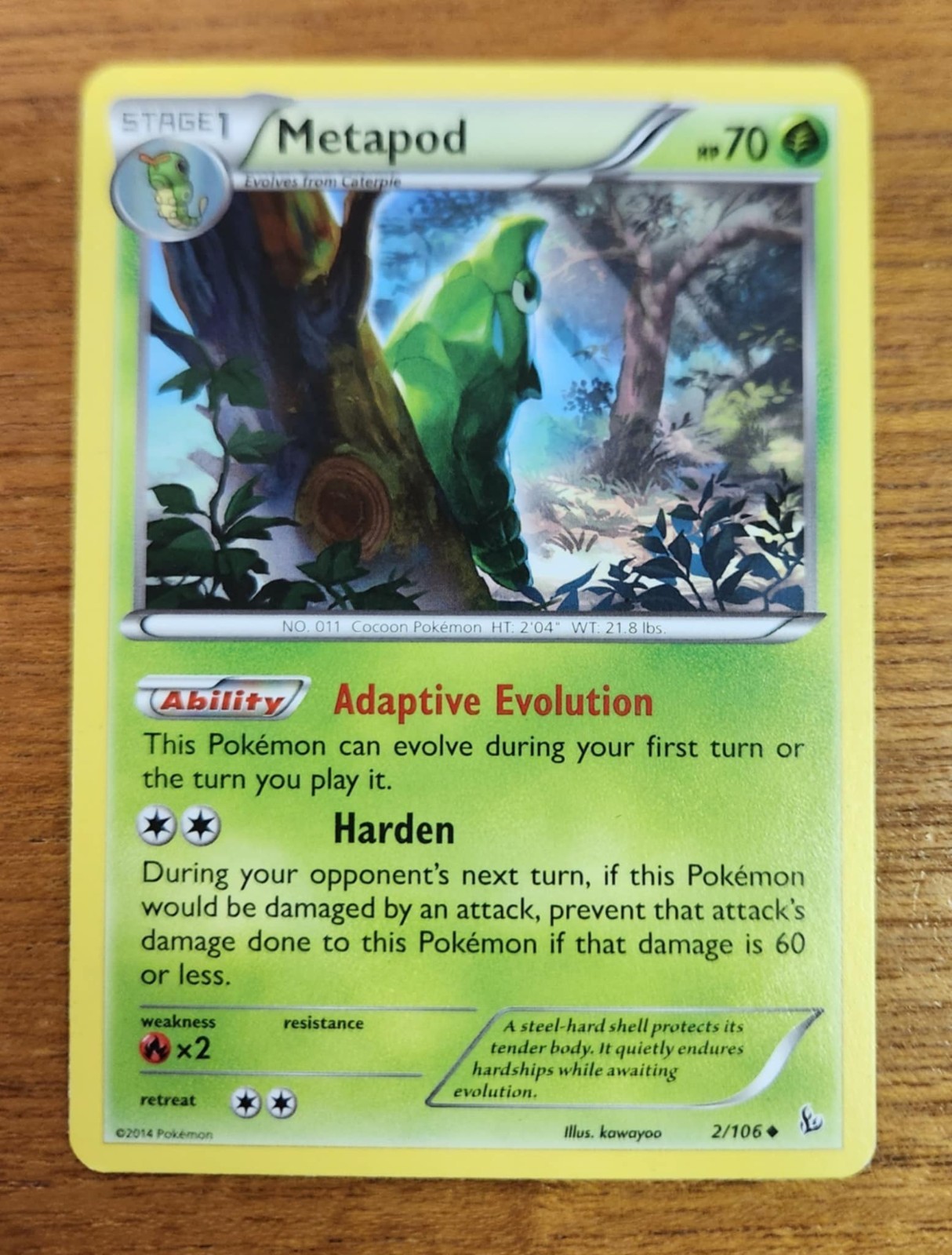 Uncommon Metapod Pokemon Card, Flashfire Set 2/106