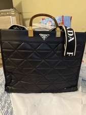 PRADA Black Quilted Logo Satchel Top Handle Zip Adjustable Strap Gold