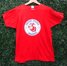 United States Marines USMC Graphic T-Shirt Red Screen Stars 80s Vintage Adult L