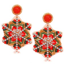 Christmas Beaded Snowflake Earrings for Women Holiday Rhinestone Snowflake Drop