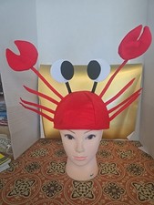 Crab Novelty Hat Red Felt Costume Accessory Adult Size New