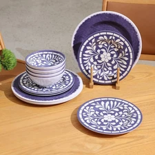 Melamine Dinnerware Set, 12 Pieces Plates and Bowls Set, Unbreakable Dish Set...