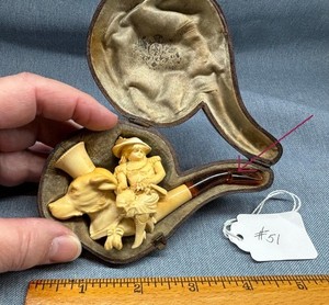 Antique meerschaum cheroot holder of a young woman and the head of a dog (#51)