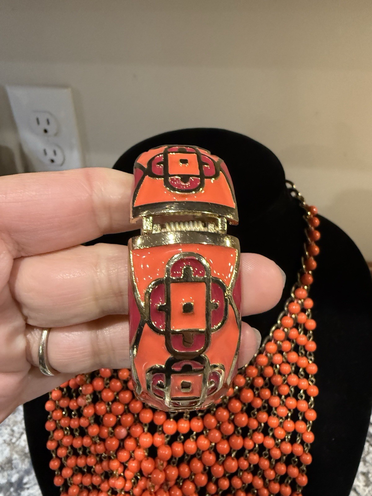 Chunky Orange Bead Statement Necklace Earrings & … - image 2