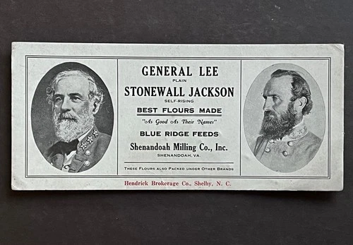 CIVIL WAR LEE & JACKSON 1928 SHENANDOAH MILL BLUE RIDGE SHELBY NC FLOUR BLOTTER