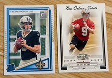 2025 Donruss Tyler Shough Rated Rookie #304 & 2006 Threads Drew Brees #74 Saints