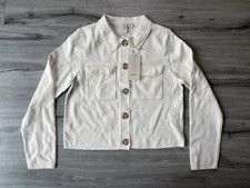 Joie Cream Ivory Button Down Cardigan Sweater Top Size M Cropped Classic Preppy