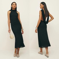 Reformation | NWT Portia Scarf High Draped Neck Open Cowl Back Midi Dress Black
