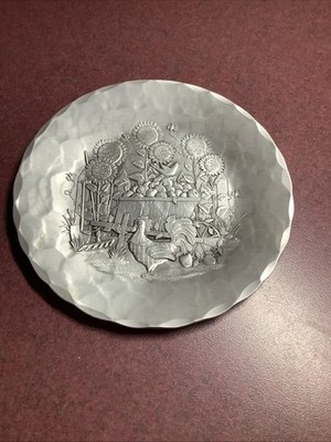 Sunflower and chicken Forge hammered aluminum trinket plate
