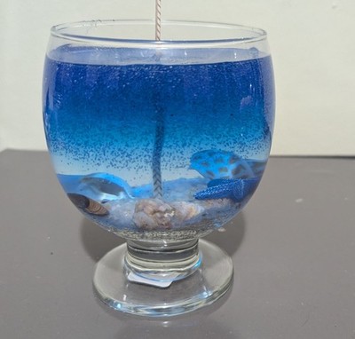 Blue Jelly Candle in Glass Cup with Seashells Embedded - Sea Life Decorative