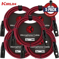 5-PACK Kirlin 20FT Woven 20AWG XLR M to XLR F Mic Cable Red MWC-270PB-20/RDA