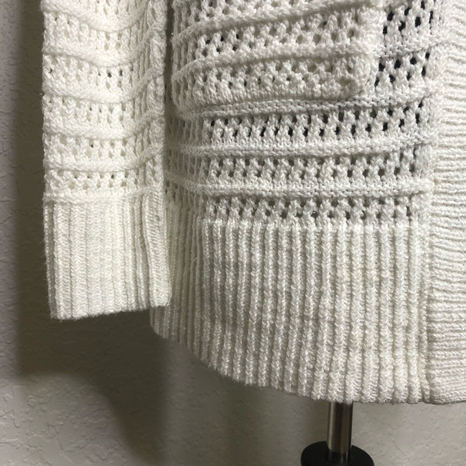 Cabi Open Stitch white open knit open front cardi… - image 6