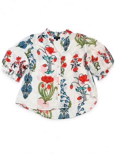 Gigio Boho Floral Print Button-Up Blouse | Lightweight Cottagecore Peasant Top