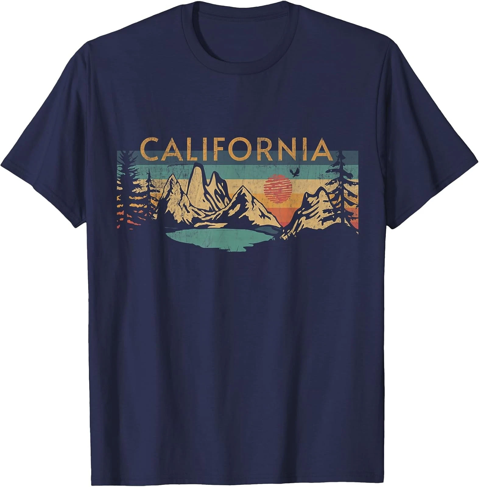 California Retro Sunset Mountains T-Shirt for Men, Women, and Kids image 1
