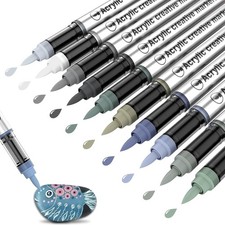 10 Color Acrylic Paint Markers Brush Tip, Waterproof, No-Bleed Ink with Automati