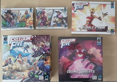 Freedom Five: A Sentinel Comics Board Game + 4 expansions (EN, Condi.: like new)