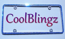 Thin Royal Blue Rhinestone Diamond Crystal Bling License Plate Metal Frame
