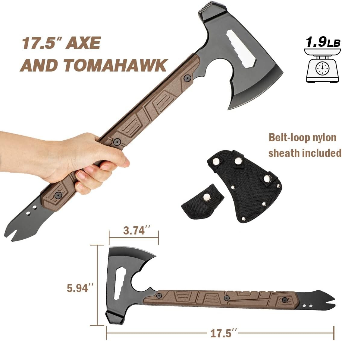 Tactical Tomahawk / Camp Axe / Survival Hatchet / Breaching Tool AllinOne, FDE Phần mềm nhà xe