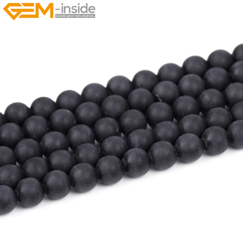 Natural Gemstone Frost Matte Black Tourmaline Loose Beads For Jewelry Making 15" - Picture 8 of 43