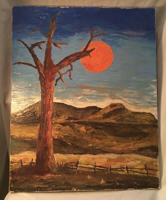 Gothic 1978 Harvest Moon Orange Oil Painting Canvas By F W 16 x20  Autumn