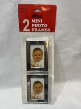 2 Mini Picture Frames 2.5” x 3.5” Rectangle Photo W Easel, Hanging Hole Silver.