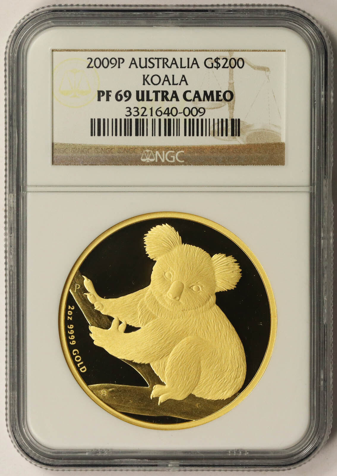 2009-P Australia Koala Gold $200 PF 69 Ultra Cameo NGC 2 oz. Box and COA