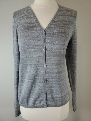 Silver Metallic Cardigan Sweater Size 