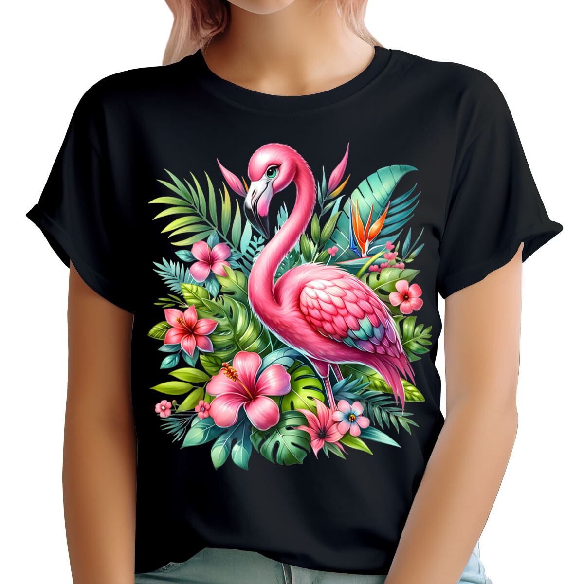 Cool Flamingo Floral Cute Flower Gifts For Her Womens T-Shirts Tee Top #NED