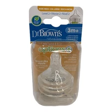 🐞 2 PACK Dr. Brown's Natural Flow Wide Neck Nipple 3m+ (Level 2) NEW - C0