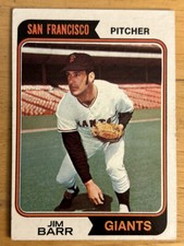 1974 Topps Jim Barr Baseball Card #233 Giants Pitcher Mid-Grade VG O/C