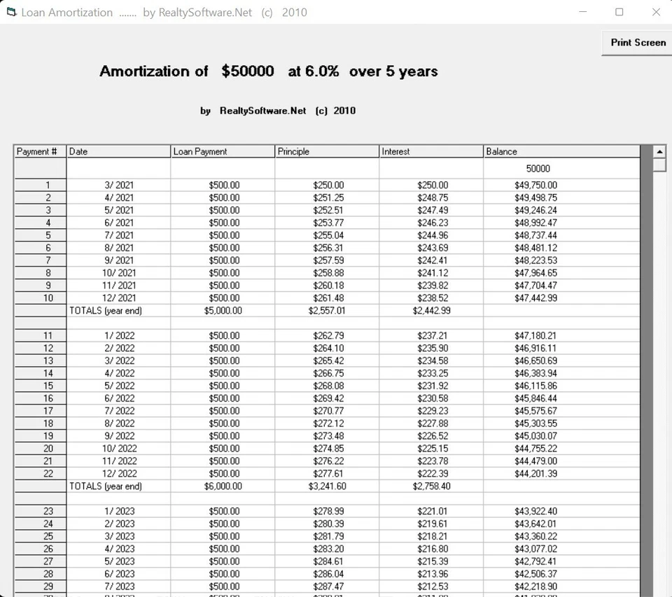 Loan Amortization Program with Print out Capability for Windows - Image 2 of 2