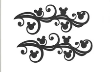 PREMADE SCRAPBOOK PAPER PIECING-DISNEY-MICKEY MOUSE SWIRLS-BLACK-FLOURISHES