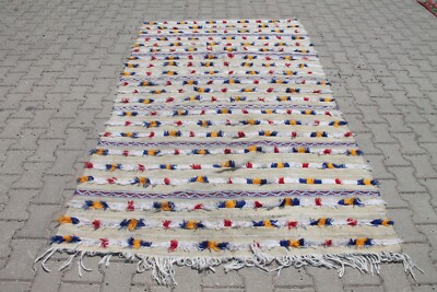 5x8 ft Turkish Handmade Kilim Beige, White Southwest Rug for Boho Decor