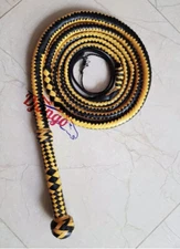 10 FT 12 Pliat Black And Yellow Genuine Leather Bullwhip Well Weight Whip