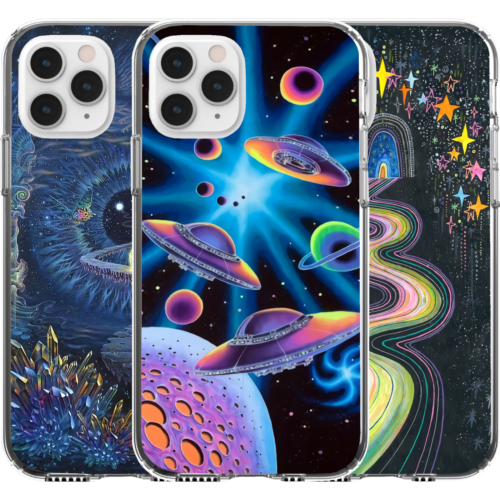 Funda protectora de silicona patrón abstracto arte aleatorio galaxia OVNI mundo alienígena planeta - Imagen 1 de 4
