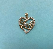 Ladies Love Heart Pendant With 23 Man Made Diamonds ~ 10k Yellow Gold 