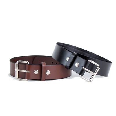 Amish-Made Casual Leather Belt, Chrome Buckle and Snaps, 2'' Wide, Black or Brown
