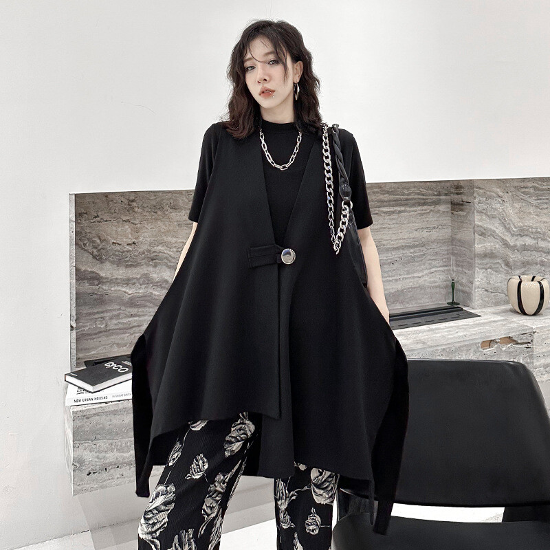 Chaleco para mujer Yamamoto gótico de un botón profundo con cuello en V chaleco suelto chalecos retro