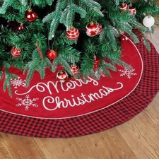 48 inch Christmas Tree Skirt: Merry Christmas, Red Black Buffalo Plaid