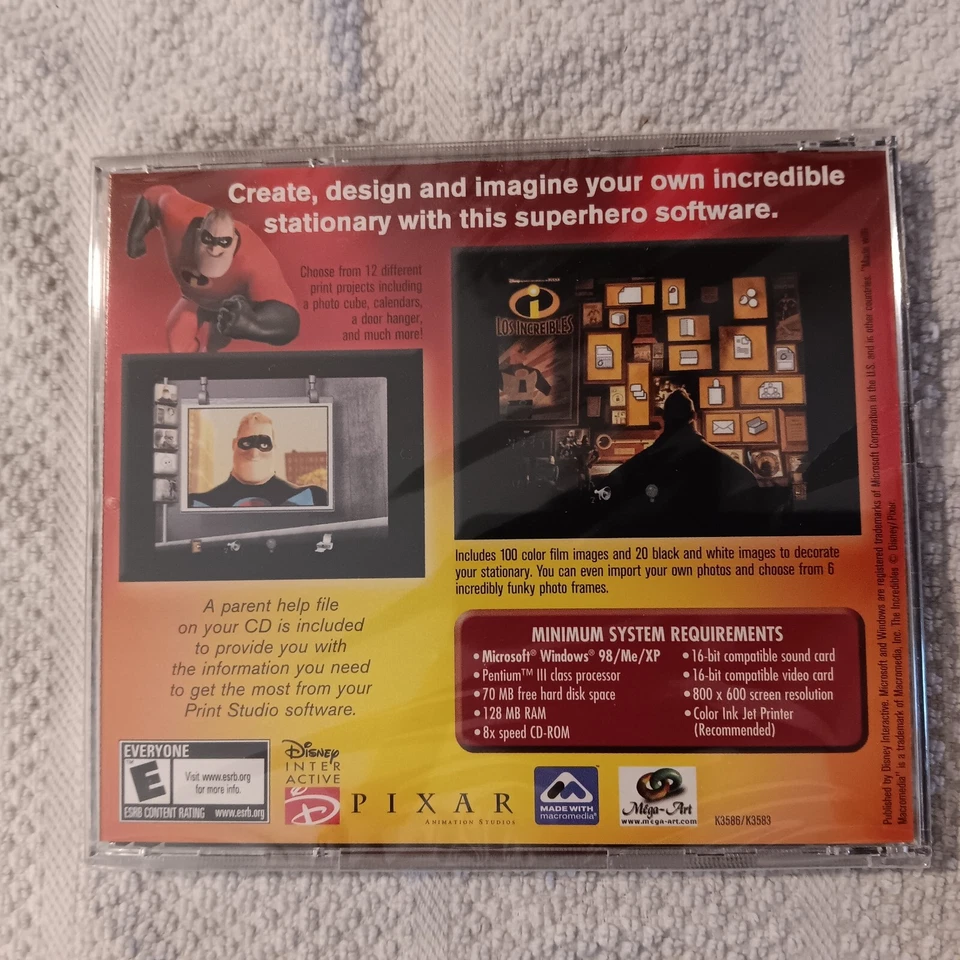 The Incredibles PC CD-ROM Print Studio Disney Pixar Windows 98/Me/XP New Sealed - Image 2 of 3