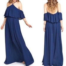 NWT Show Me Your Mumu Rebecca Ruffle Navy Blue Maxi Dress Size XL $184 NEW
