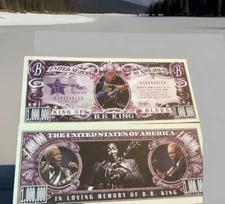 B.B. King Novelty Dollar Bill comes in a Free Soft Polly Sleeve